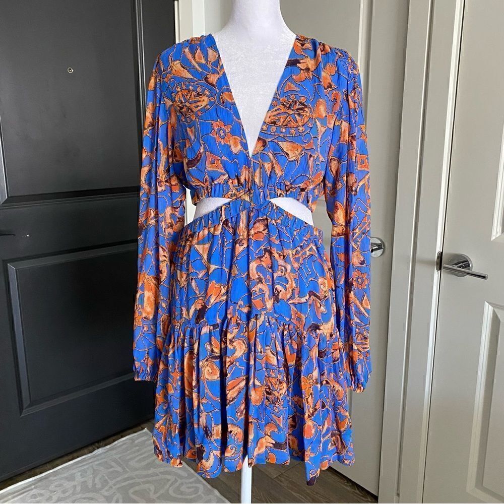 A.L.C. Izzy Blue and Orange Silk Cut-Out Mini Cocktail Party Dress Size 8